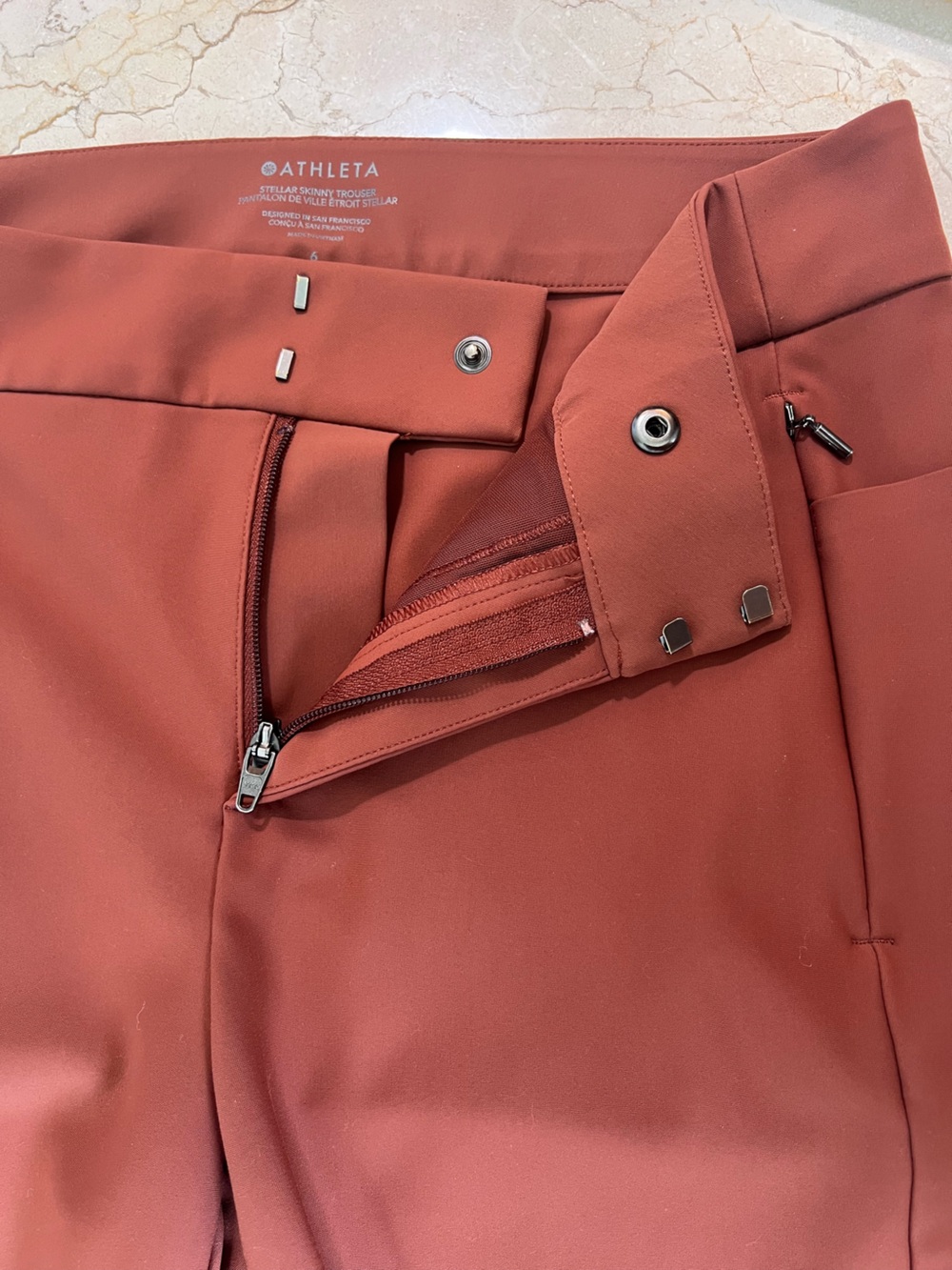 Athleta Stellar Office Travel Pants Sz 6 Rust Brown Athleisure Skinny Trouser - Picture 5 of 10